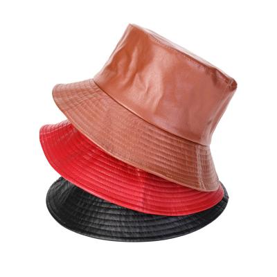 China Spring Summer Winter Fashion Sun Shade Vintage Solid Color Pu Leather Bucket Hat PU Leather Bucket Hat High Quality Stylish Unisex Waterproof Hat for sale