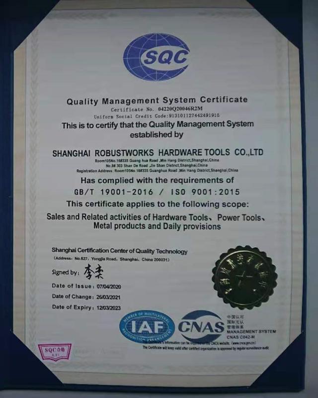 ISO9001 - Shanghai Robustworks Hardware Tools Co., Ltd.