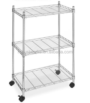 China Warehouse Rack 3 Tiers Chrome Plated Home Use Single Wheeled Wire Shelf (356083) for sale