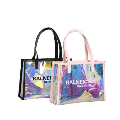 China Holographic Handled Travel Laser PVC Cosmetic Bags for sale