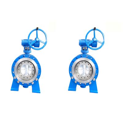 China DN100 PN10 Sewage Worm Gearbox Seat Ring Carbon Steel Three Eccentric Revolving Butterfly Valve for sale