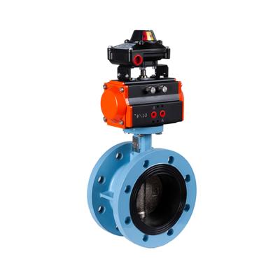 China DN400 Sewage Metal Hard Sealing Double Flanged Body Pneumatic Actuator Butterfly Valve for sale