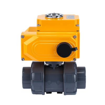 China Sewage 2 Way PVC Ball Valve Electric Actuated Cordless Electric Actuator Ball Valve 24v 230v for sale