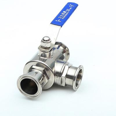 China Sanitary Sewage Food Grade Stainless Steel SS304 SS316L Three Way Clamped Ball Valve for sale