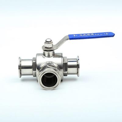 China Sewage Stainless Steel Bore Three Way Sanitary Ball Valve With AISI304 / 316L for sale