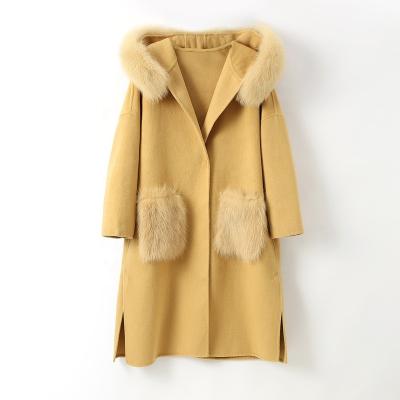 China Winter Cashmere Style Woolen Hooded Loose Ditch Coat Women Double Sided Breathable Coat Women for sale