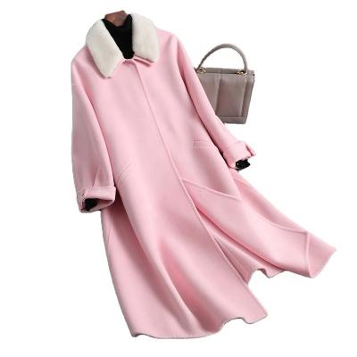 China Autumn Winter Double-Faced Lamb Wool Breathable Cashmere Women's Long Coat With Mink Fur Collar for sale