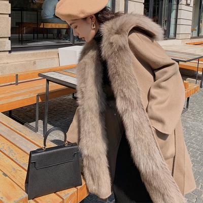 China Handmade Real Wool Anti-wrinkle Coat Winter Warm Face Cashmere Coat Women Double With Fox Fur Trim for sale