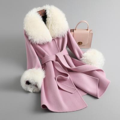 China New Style Double Faced Wool Fur Coat Winter Women Cashmere Coat Anti-wrinkle Long With Fur Collar for sale