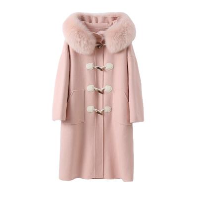 China Autumn Winter Double Sided Wool Fox Fur Coat Breathable Hooded Stylish Ditch Coat for sale