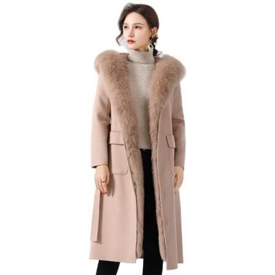 China New Arrival Real Fur Coats Breathable For Woman Cashmere Wool Fashionable Luxury Long Coat for sale