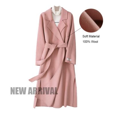 China High Quality Sustainable Wool Overcoat Pink Color Fashion Cashmere Long Coat For Women for sale