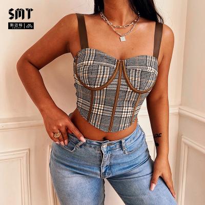 China 2022 Summer Sale Ins Spice Girls Top Sexy Plaid Knitted Autumn Hot Smart QUICK DRY Women's Sleeveless Sling Short Tops Women's Tank Tops for sale