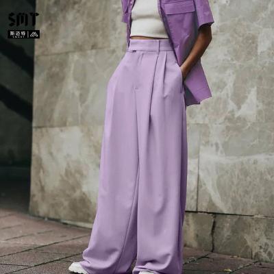 China 2022 Autumn New Arrivals Women's Clothing Floor Length Zipper Fly Women's Breathable Smart Workwear Straight Purple Pants 2022 for sale