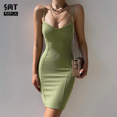 China 2022 Casual Evening Dresses Smart Hot Selling Central Institute of Statistics Anti-static Solid Color Sexy Skirt Women's Bride Girls Romantic Dresses Green Color for sale