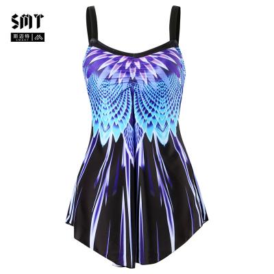 China Hot Sale Plus Size Smart Swimsuit Women AliExpress Feather Print Ruched Gradient Border Bikini for sale