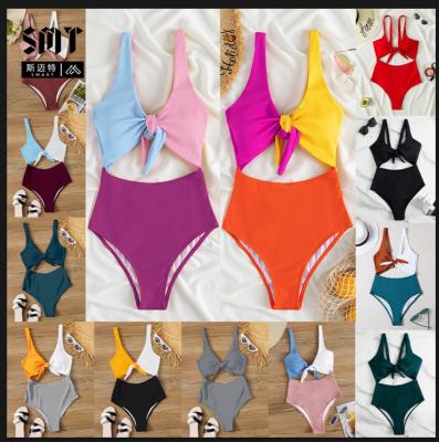 China Women's One-Piece Swimsuit Busty Backless Color-Blocking Bikini One-Piece Strappy Sexy Plus Size Swimwear Smart High-waisted for sale