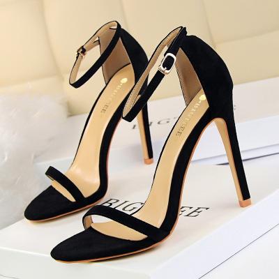 China Open Toe One Word Belt High Heels Sandals Sexy Women Summer Fashion Trend 2022 Smart High Quality Suede Super Thin Heels for sale