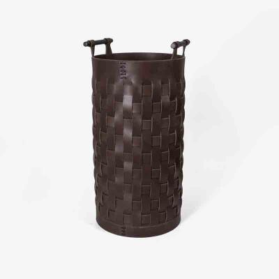 China Wholesale Minimalist Woven Saddle Leather Storage Basket for sale