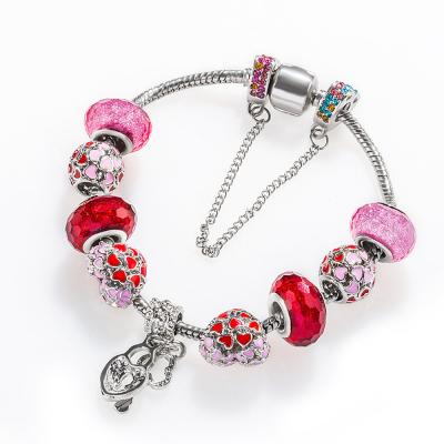 China Fashion Jewelry Romantic Peach Heart With Diamonds Silver Plated Bracelet For Women And Girls for sale