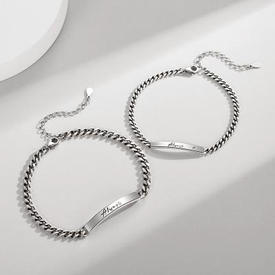 China Fashion 925 Sterling Silver Jewelry Women Advanced Sense Trendy Geometric Letters Bracelet Chain Link Couple Bracelets for sale