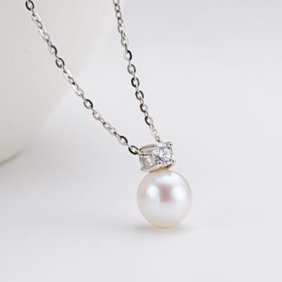 China 7.5-8mm Freshwater Pearl Necklace Jewelry Diamond Fashion s925 Sterling Silver Necklace For Women Pendants for sale