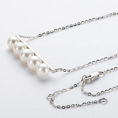 China FASHIONABLE Korean Style 925 Five Bead Balance Beam Bead Necklace 5.5-6mm Sterling Silver Pendant Jewelry For Women for sale