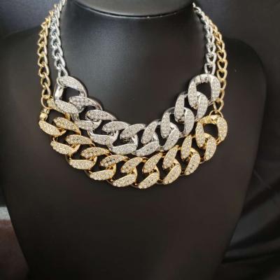 China Trendy European and American Trendy Jewelry Hip Hop Gold Color Plated Diamond Necklace Iced Out Cuban Link Chains For Women for sale