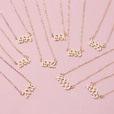 China Trendy Custom Color Plated Alloy Anniversary Number Necklace Gold Color Plated Year Necklace As Graduation Gift For Women for sale