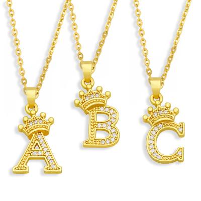 China FASHIONABLE Hiphop Pendant Women Necklaces New European and American Zircon Alphabet Crown Gold Chain Necklace Initial Letter Necklace for sale