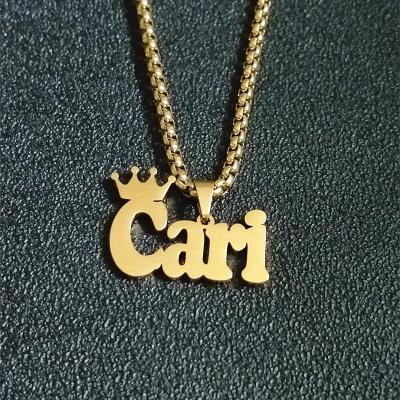 China Lightweight Stainless Steel Luxury Kids Name Necklace Jewelry Gold Silver Crown Nameplate Necklace Custom Jewelry for sale