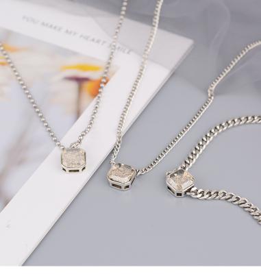 China Square citrine Diamond Pendant Jewelry For Women Autumn And Winter Light Luxury hot sale silver necklaces for sale