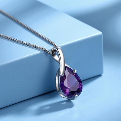 China Hot Light Luxury Dangle Purple Women FASHIONABLE S925 Sterling Silver Necklace Angel Tears Crystal Jewelry Necklace For Sale Girl for sale