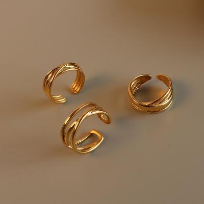 China Fashion TRENDY Best Selling Women Design 18K Gold Plated Ring Couple Rings Jewelry Open Cross C Shaped for sale