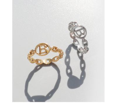 China FASHIONABLE Light Luxury Gold Plated Ring English Letter-B Ring 18k Sense High Hip Hop Jewelry For Women for sale