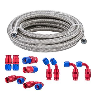 China HaoFa 16FT PTFE Auto Tube 12AN AN12 Stainless Steel Braided Hose With 10 PCS Adapters For Auto Packing for sale