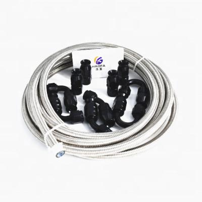 China HaoFa 16FT PTFE Auto Tube 10AN AN10 Stainless Steel Braided Hose With 10 PCS Adapters For Auto Packing for sale