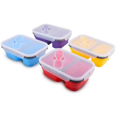 China Eco-Friendly Folding Dishwashable Women Lunch Box Silicone Microwavable Food Container With Fork for sale