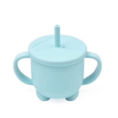 China BPA Free Portable Reusable Baby Toddler Kids Drinking Water Silicone Sippy Training Cup With Straw And Handle for sale