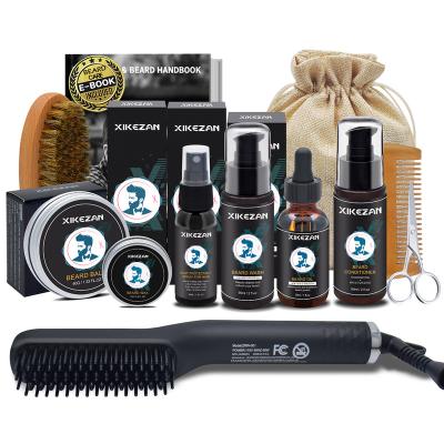 China Private Label Beard DEEP CLEANING Products Grooming Growth Kit Beard Straightening Brush Kit Beard Oil Balm Brush Comb Scissors Straightener for sale