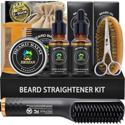 China Current Pore Remover USA Beard Straightener Kit w/ Scissor Brush Comb Balm Oils Beard Straightener Grooming Kit for sale