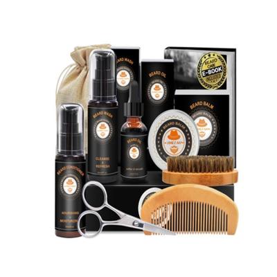 China Amazon Best Seller Beard Grooming Care Kit w/ Beard Deep Cleanse Wash/Shampoo Oil Balm Conditioner Brush Comb Scissors Beard Care Kit for sale