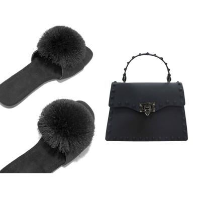 China Fashoion 2021 rivet handbag and slippers women cross - body shoulder bag set matching slipper and purse for sale