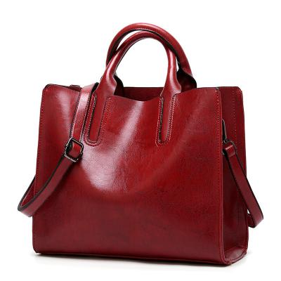 China Fashoion 2020 Latest Style Women Oil PU Leather Handbags Tote Bag Customized Logo Shoulder for sale