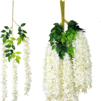 China Natural Touch Natural Touch Lengthened Wisteria Flower Garland Tree White Ceiling Silk Artificial Purple Flower Vines String For Wedding Decoration for sale