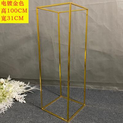 China 2021 New Geometric Wedding Gold Wrought Iron Road Lead Frame Wedding Props, Tall Flower Stand For Decoration Wedding Window T Bracket for sale