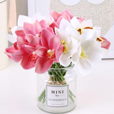 China Wholesale Natural Artificial Flower Living Room Decoration Plastic Flower 3D Touch Group Fashion Cymbidium Touch Flower for sale