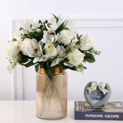 China High-grade plastic silk plastic plant simulation flower Cymbidium flower group decorative flowers flower environmental friendly wholesale for sale