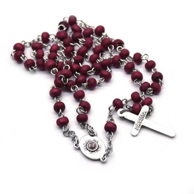 China Catholicism Religious Gift Rose Pufume Wood Rosary Necklace Religious Prayer Beads for sale