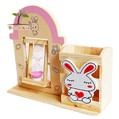 China China No Promotional Hourglass Pen Holder Custom Wholesale Sand Logo Handmade Wooden Timer Pink Crafts Single Fancy For Sale for sale